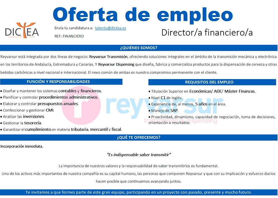 Oferta de empleo: Director/a financiero/a