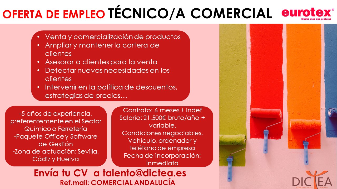 Oferta de empleo: Técnico/a Comercial en Andalucía