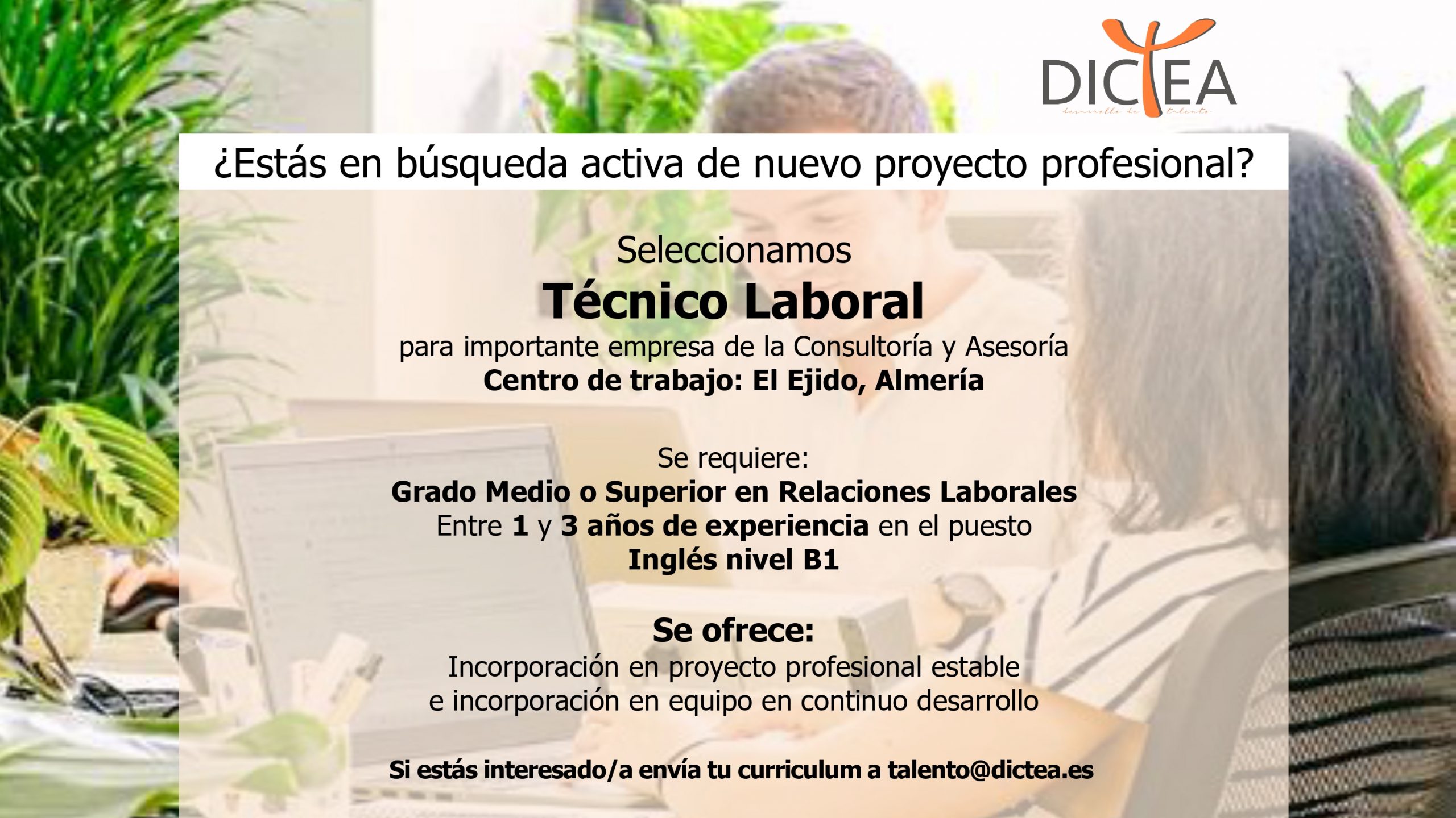 Oferta de trabajo el Ejido y Almería Técnico Laboral